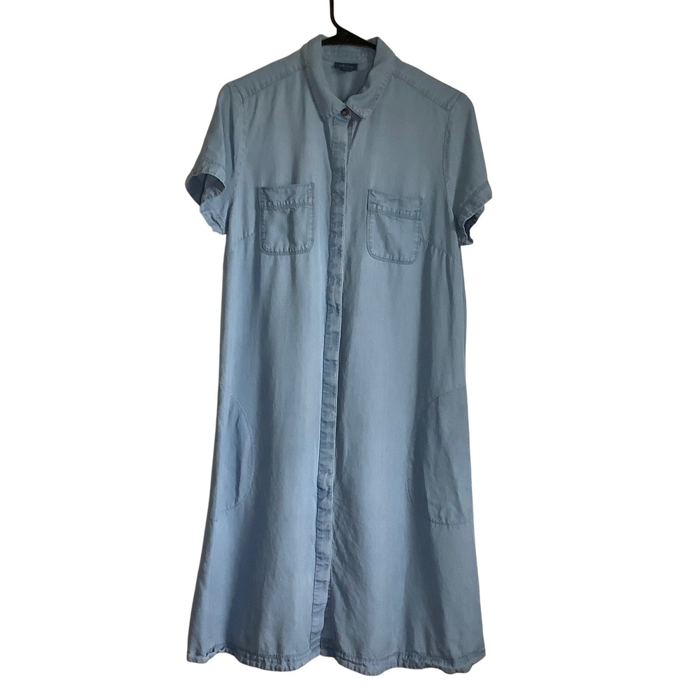 J. Jill Denim Tencel Lyocell Shirt Dress Blue Short Sleeve Button Front M Tall - Picture 4 of 16